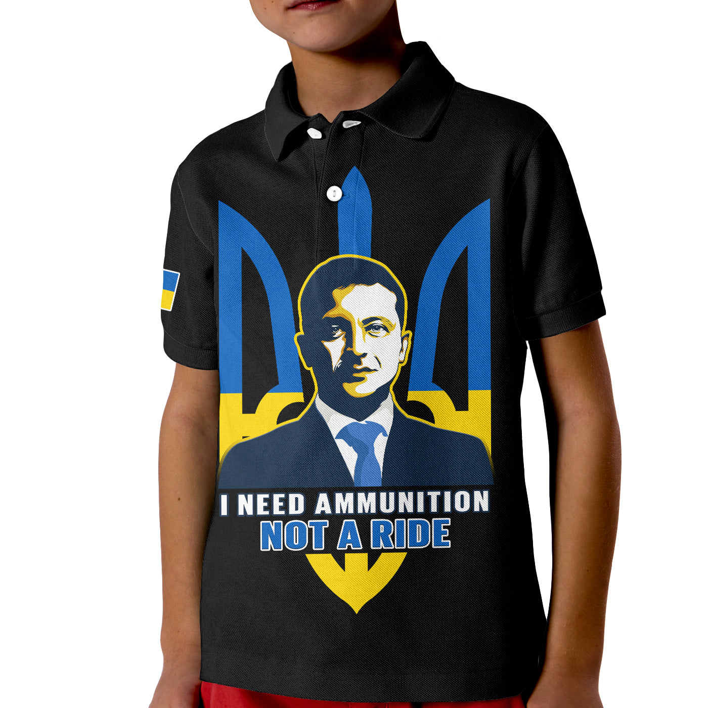 Custom Ukraine Polo Shirt KID Ukraine Gold Trident Slava Ukraini Black - Wonder Print Shop