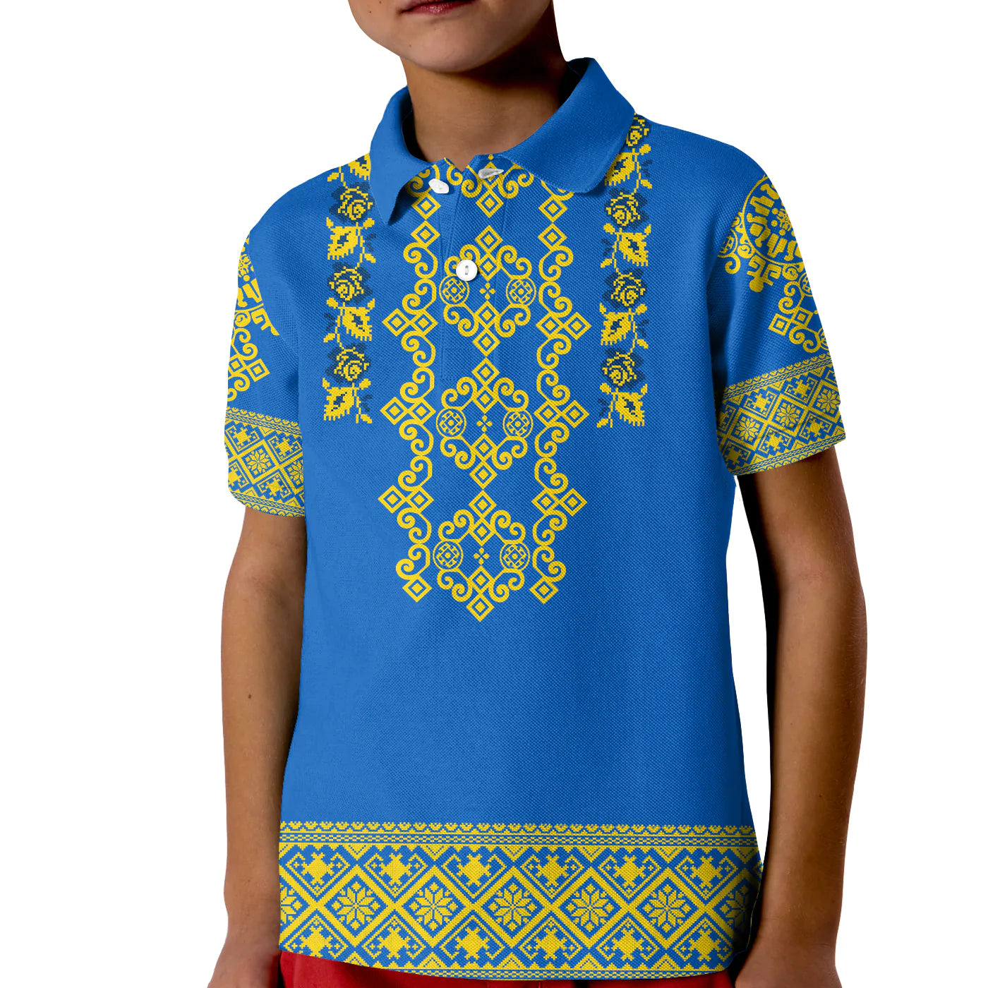 Custom Ukraine Polo Shirt KID Yellow Ukrainian Folk - Wonder Print Shop