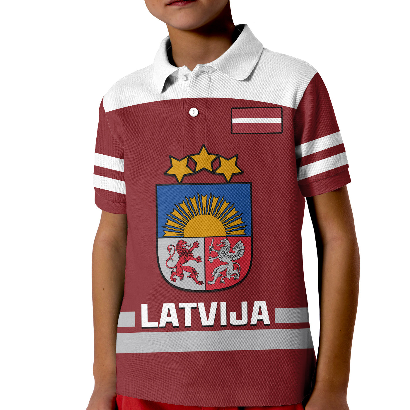 Latvia Hockey Polo Shirt 2023 KID Red Sporty Style - Wonder Print Shop