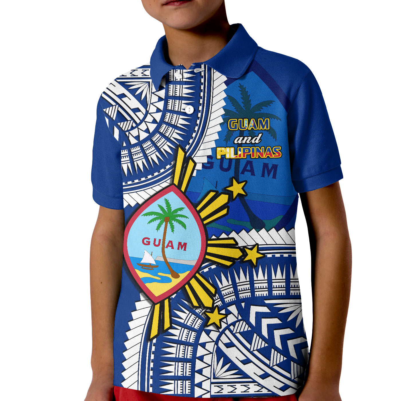 Custom Guam and Philippines Polo Shirt KID Guaman Filipinas Together Blue - Wonder Print Shop