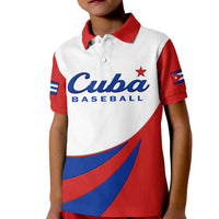 Kids baseball polo shirt, white with red collar and blue/red graphic front