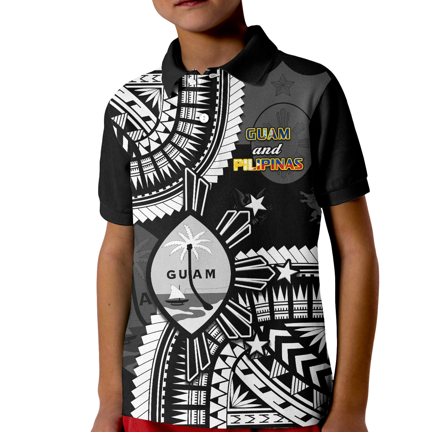 Guam and Philippines Polo Shirt KID Guaman Filipinas Together Black - Wonder Print Shop