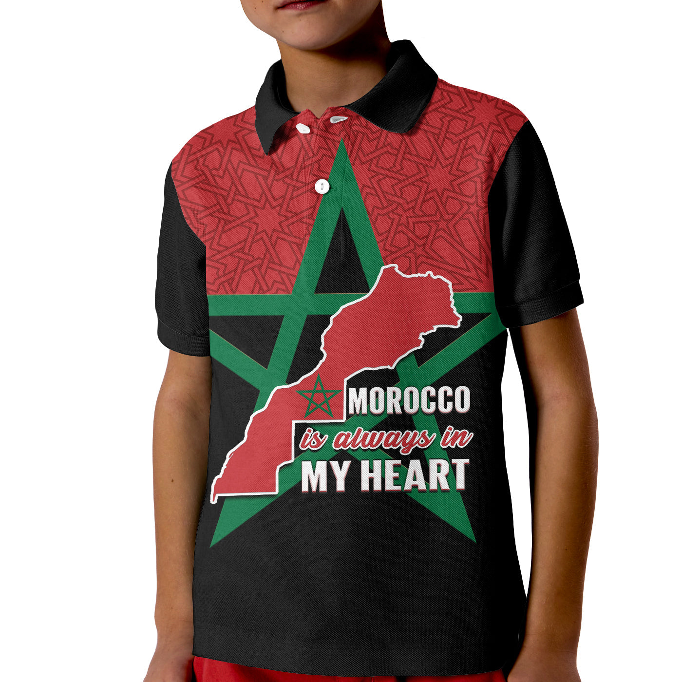 Custom Western Sahara Morocco Polo Shirt KID Map Black Moroccan Is Always In My Heart - Wonder Print Shop