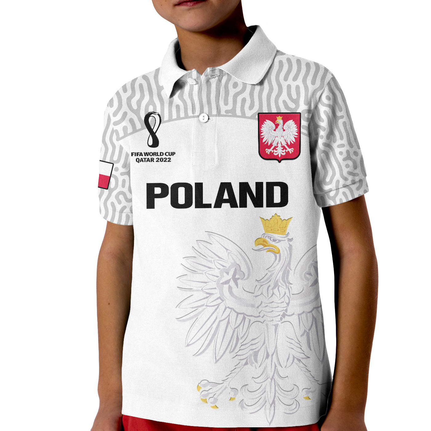 (Custom Text And Number) Poland Football Polo Shirt KID Polska Football 2022 White - Wonder Print Shop