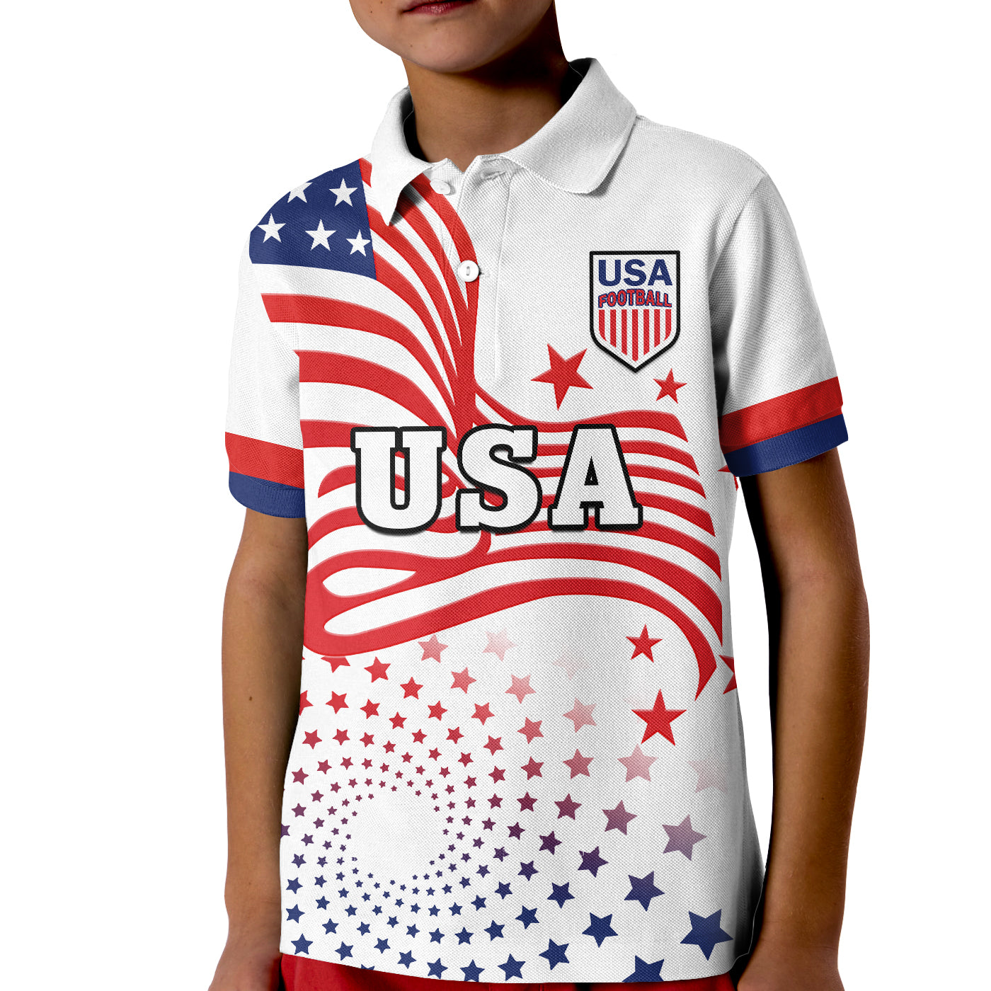 (Custom Text And Number) United States Football Polo Shirt KID The Yanks USA Football 2022 - Wonder Print Shop