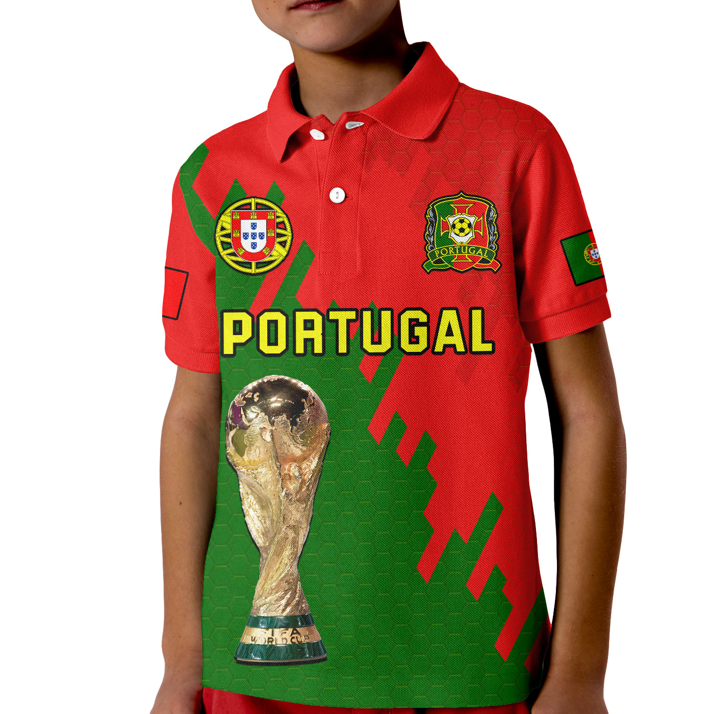 (Custom Text And Number) Portugal Football Polo Shirt KID Champions WC 2022 - Wonder Print Shop