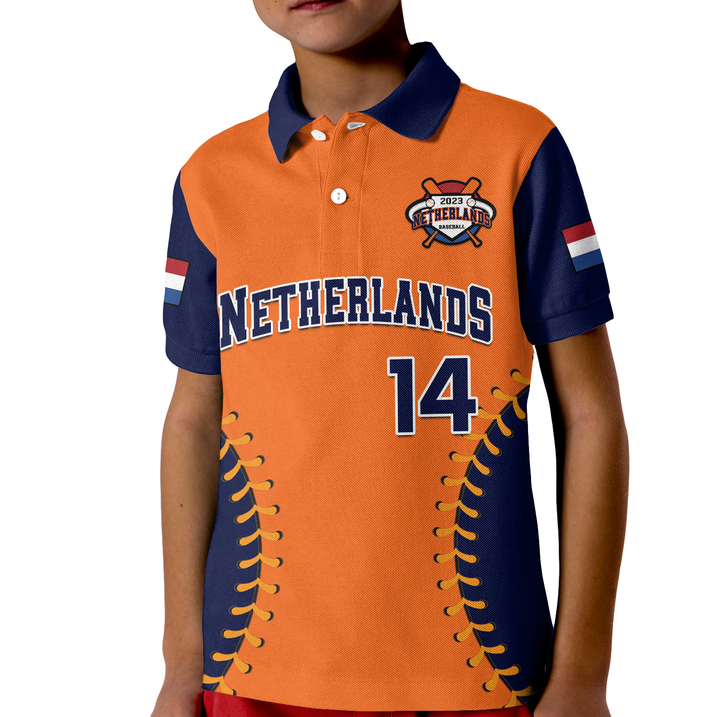 (Custom Text And Number) Netherlands Baseball Polo Shirt 2023 KID Sporty Style - Wonder Print Shop