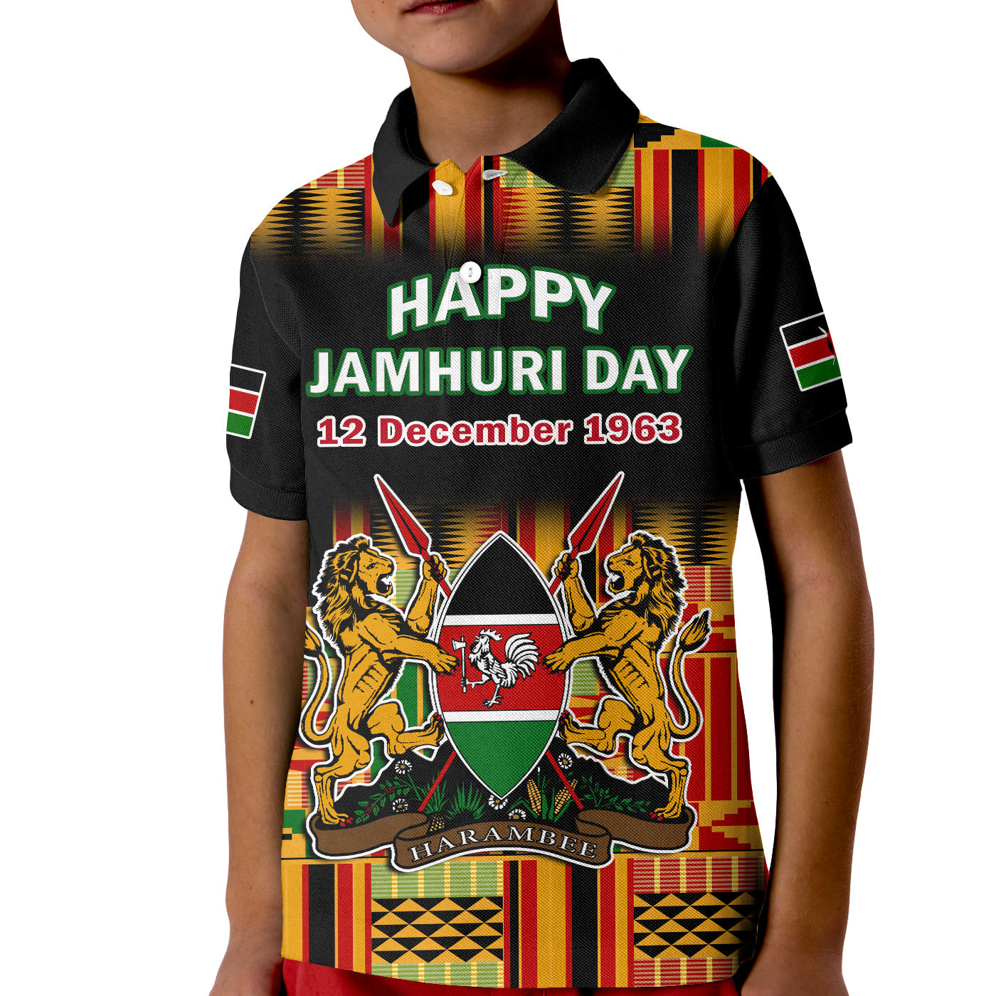 Kenya Polo Shirt KID Happy Jamhuri Day Kenyan Pattern - Wonder Print Shop