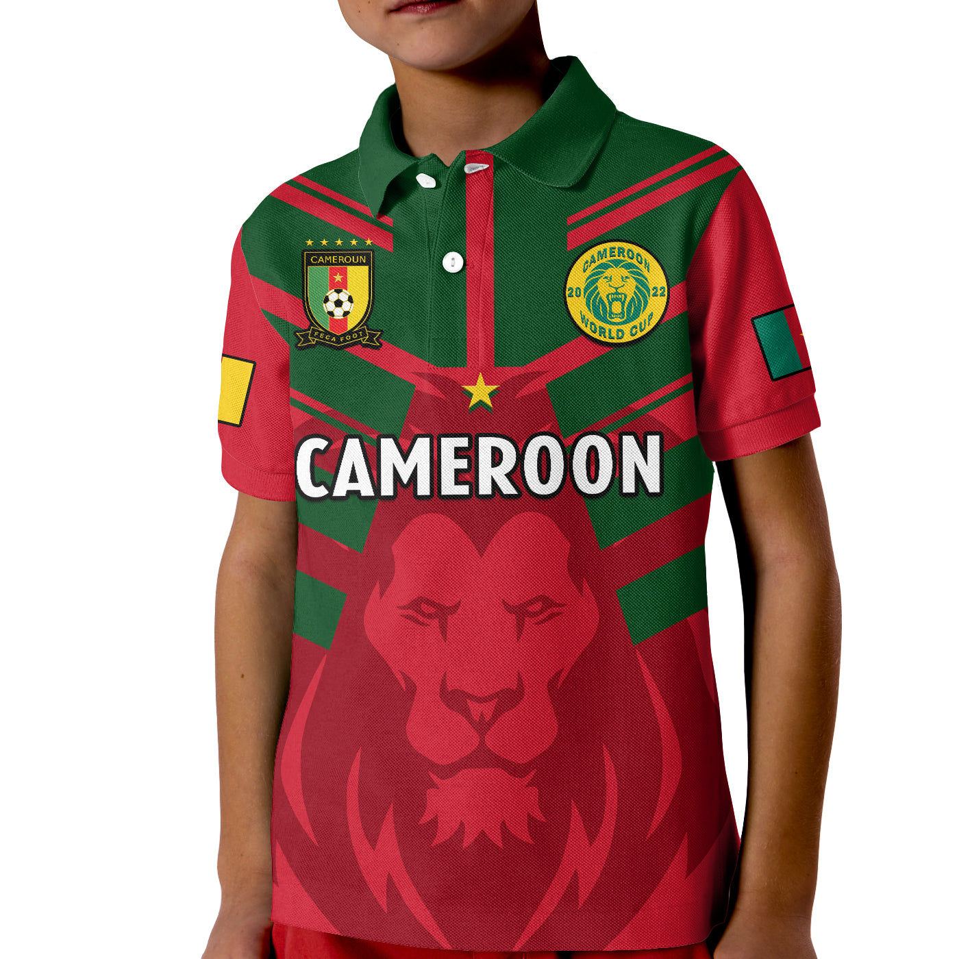 Cameroon Football Polo Shirt KID Les Lions Indomptables Red Football 2022 - Wonder Print Shop