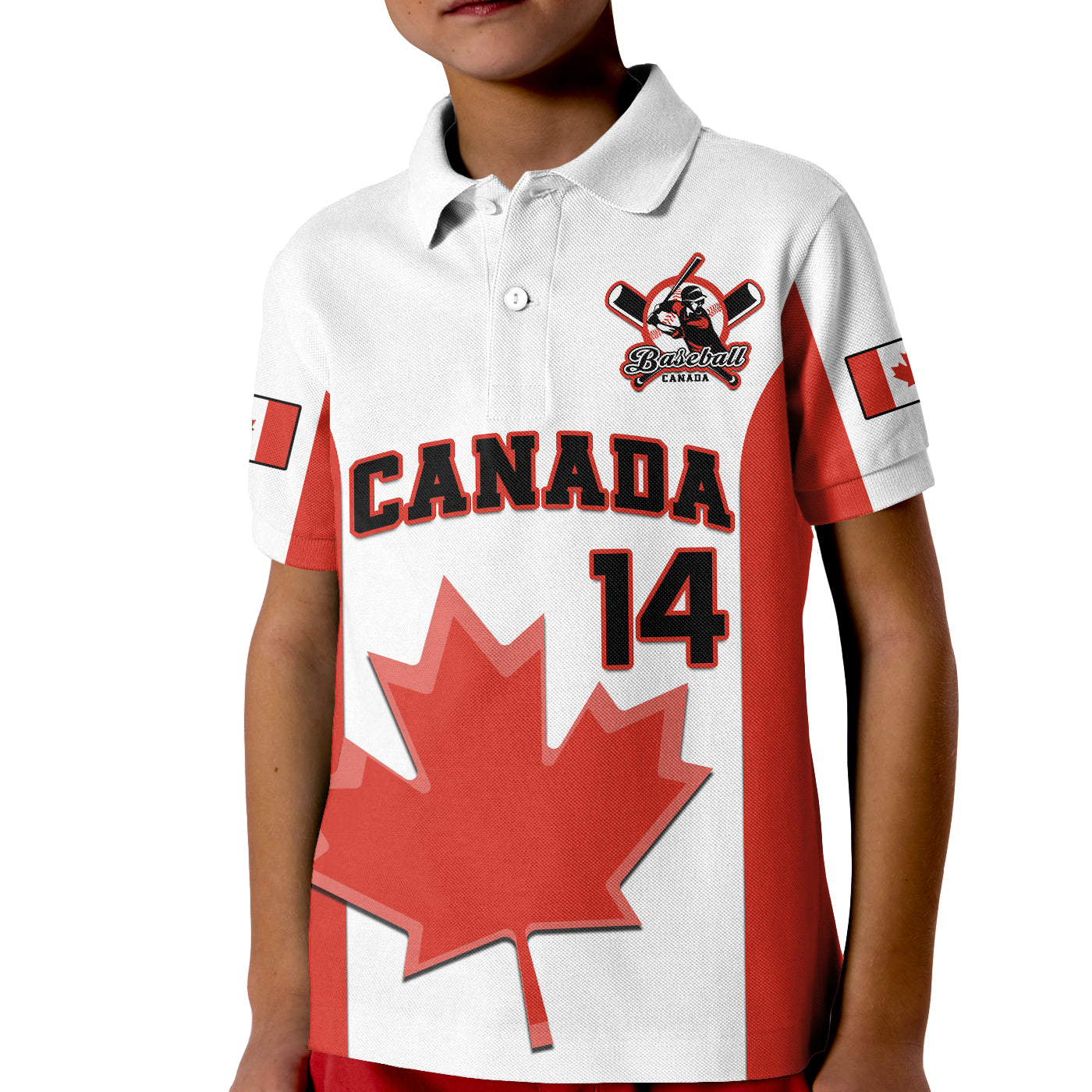 (Custom Text And Number) Canada Baseball Polo Shirt 2023 KID Canadian Maple Leaf Sporty - Wonder Print Shop