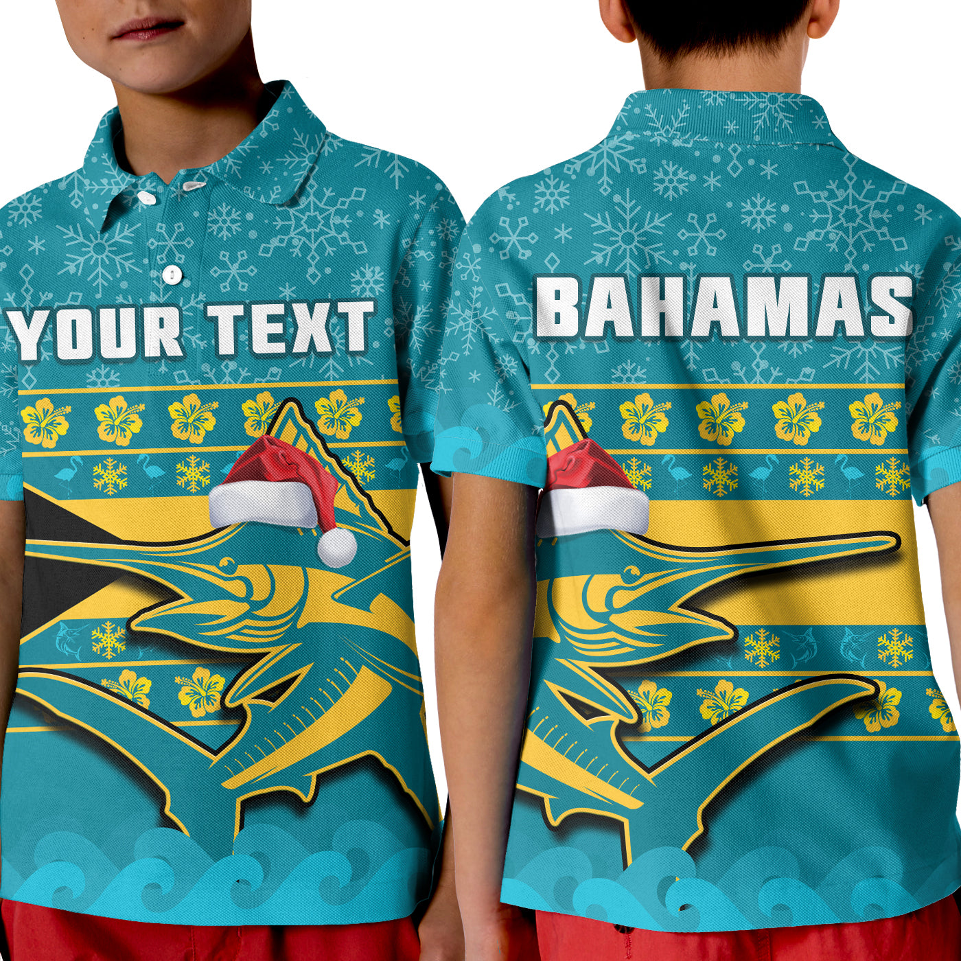 Custom Bahamas Polo Shirt KID Bahamian Blue Marlin Merry Christmas - Wonder Print Shop