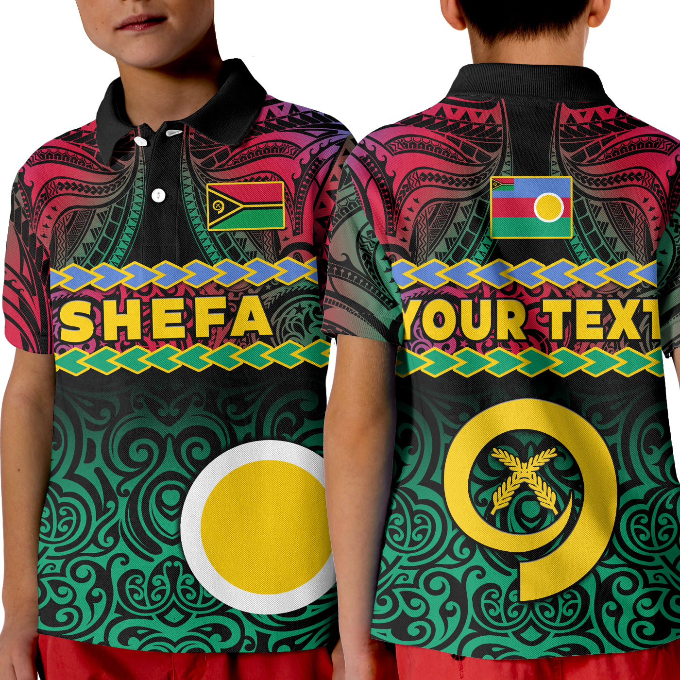 Custom Shefa Province Polo Shirt KID Vanuatu Pig Tusk Polynesian Flag Style - Wonder Print Shop