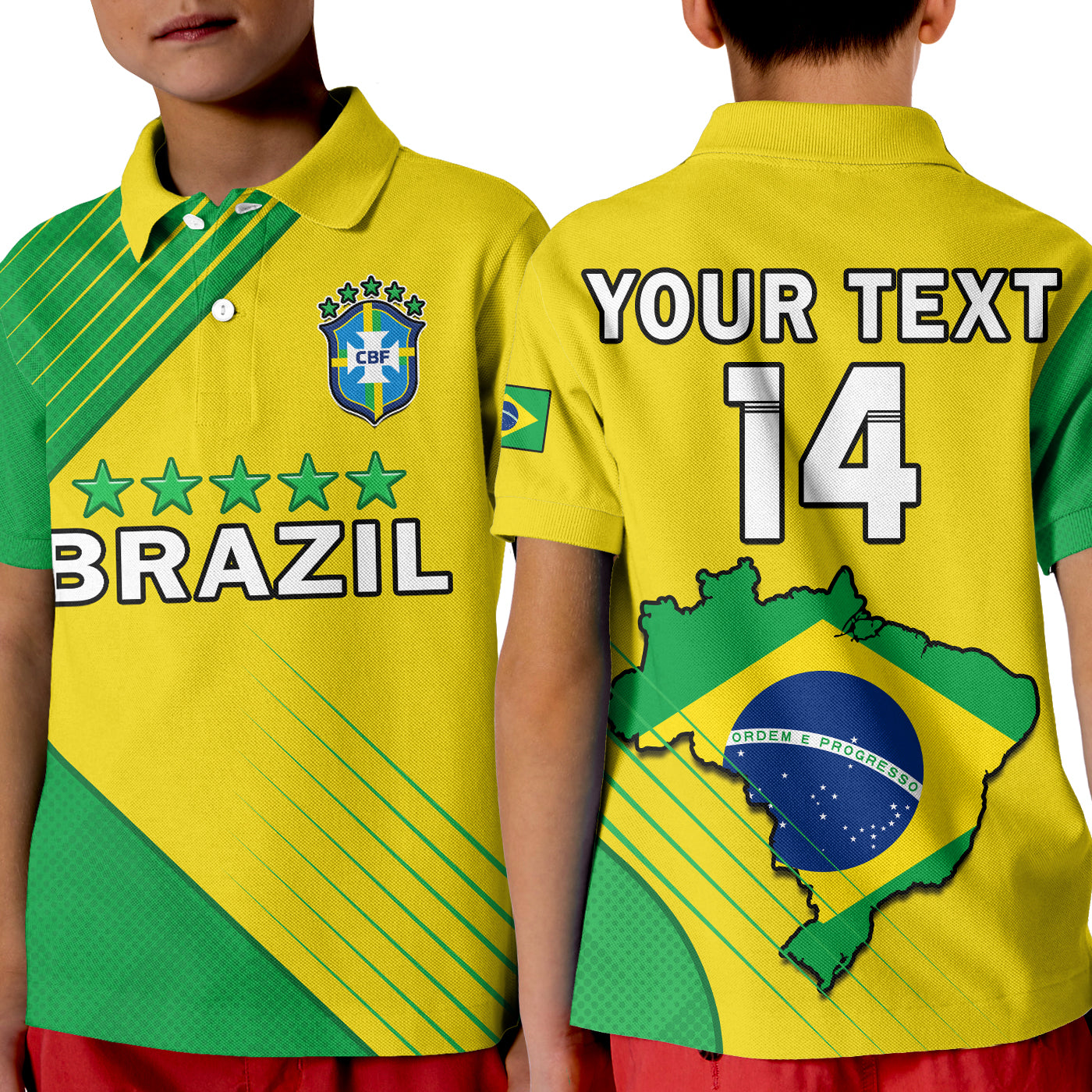 (Custom Text And Number) Brazil Football Polo Shirt KID Brasil Map Come On Canarinho Sporty Style - Wonder Print Shop