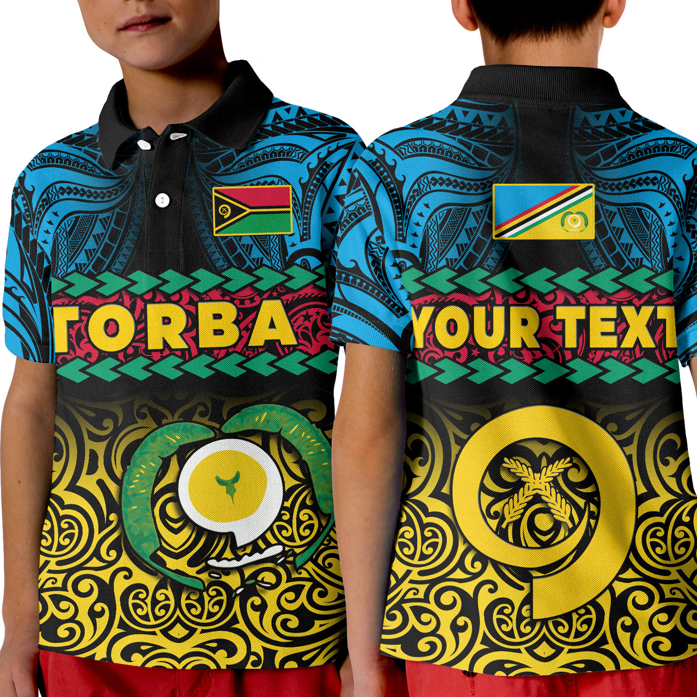 Custom Torba Province Polo Shirt KID Vanuatu Pig Tusk Polynesian Flag Style - Wonder Print Shop