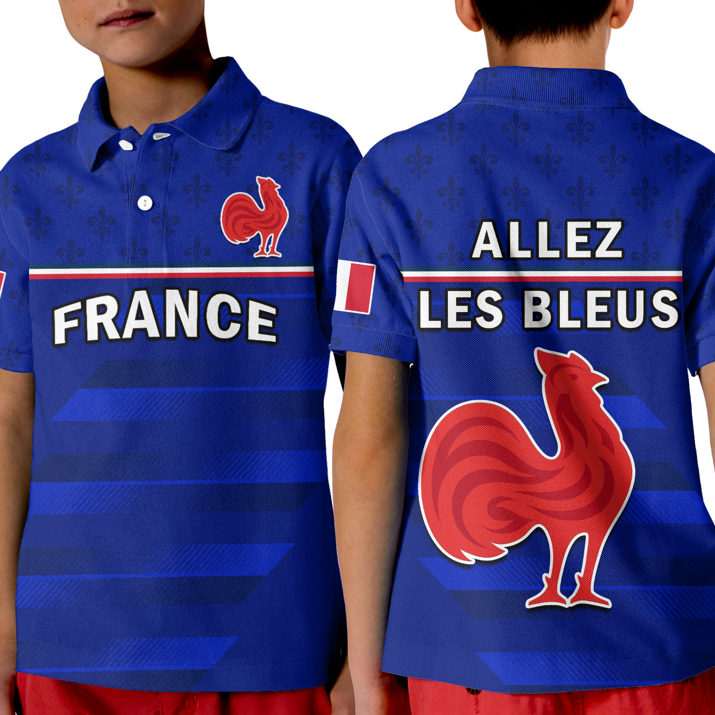 (Custom Text And Number) France Rugby Polo Shirt KID Outgoing Tour Allez Les Bleus - Wonder Print Shop