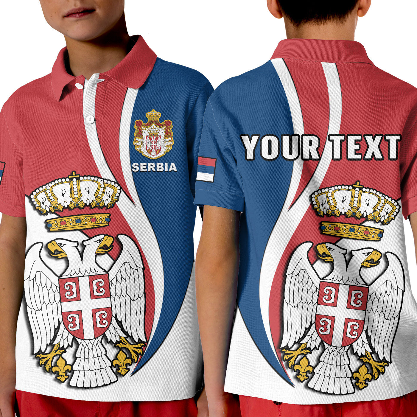 Custom Serbia Polo Shirt KID Happy Serbian Statehood Day With Coat Of Arms - Wonder Print Shop