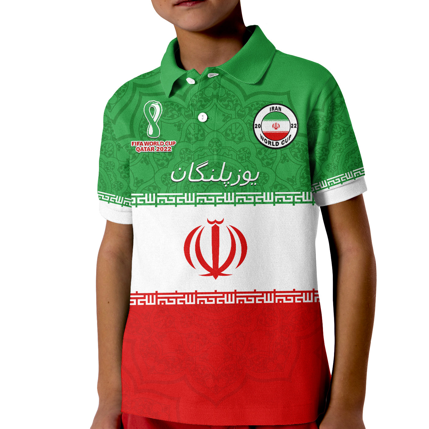 Custom Iran Football Polo Shirt KID Team Melli Champions Football 2022 - Wonder Print Shop