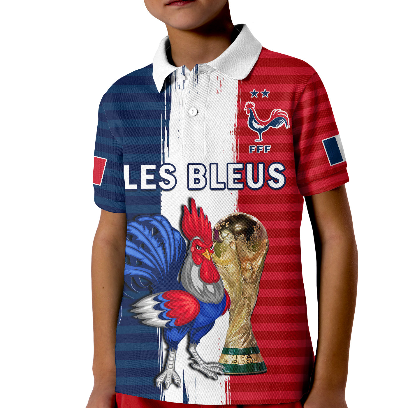 (Custom Text And Number) France Football Polo Shirt KID Les Bleus Champions Football 2022 - Wonder Print Shop