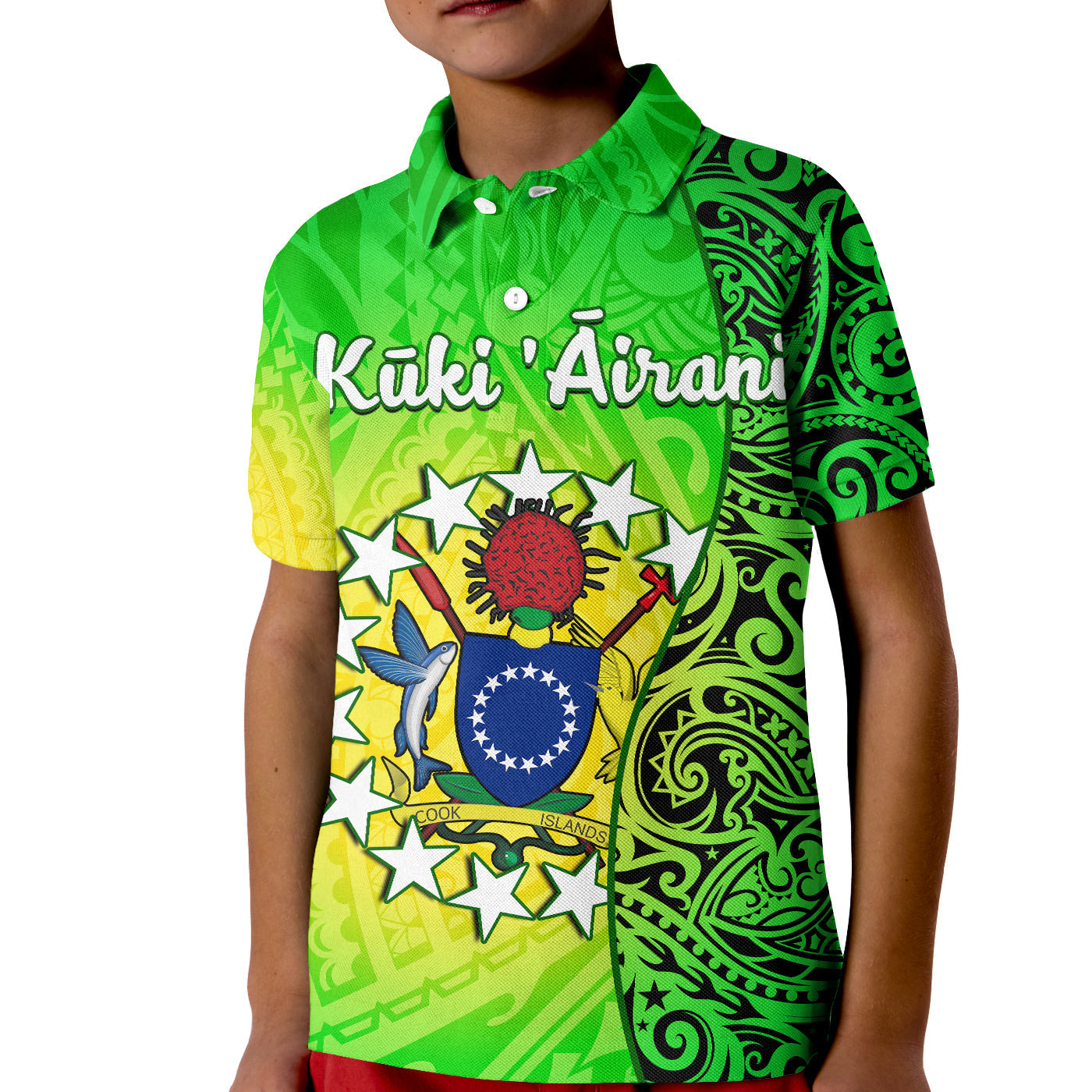 Cook Islands Polo Shirt KID Cook Islands Coat Of Arms Turtle Polynesian - Wonder Print Shop