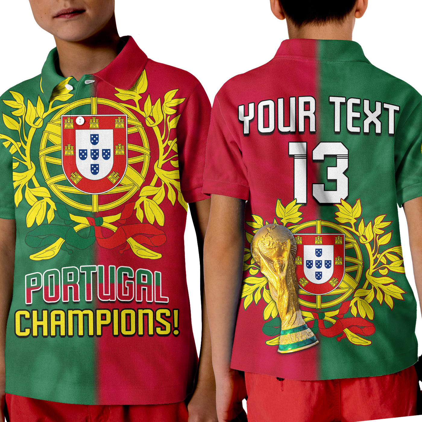 (Custom Text and Number) Portugal Football Polo Shirt KID Campeao Football 2022 Tie Dye Special LT13 - Wonder Print Shop