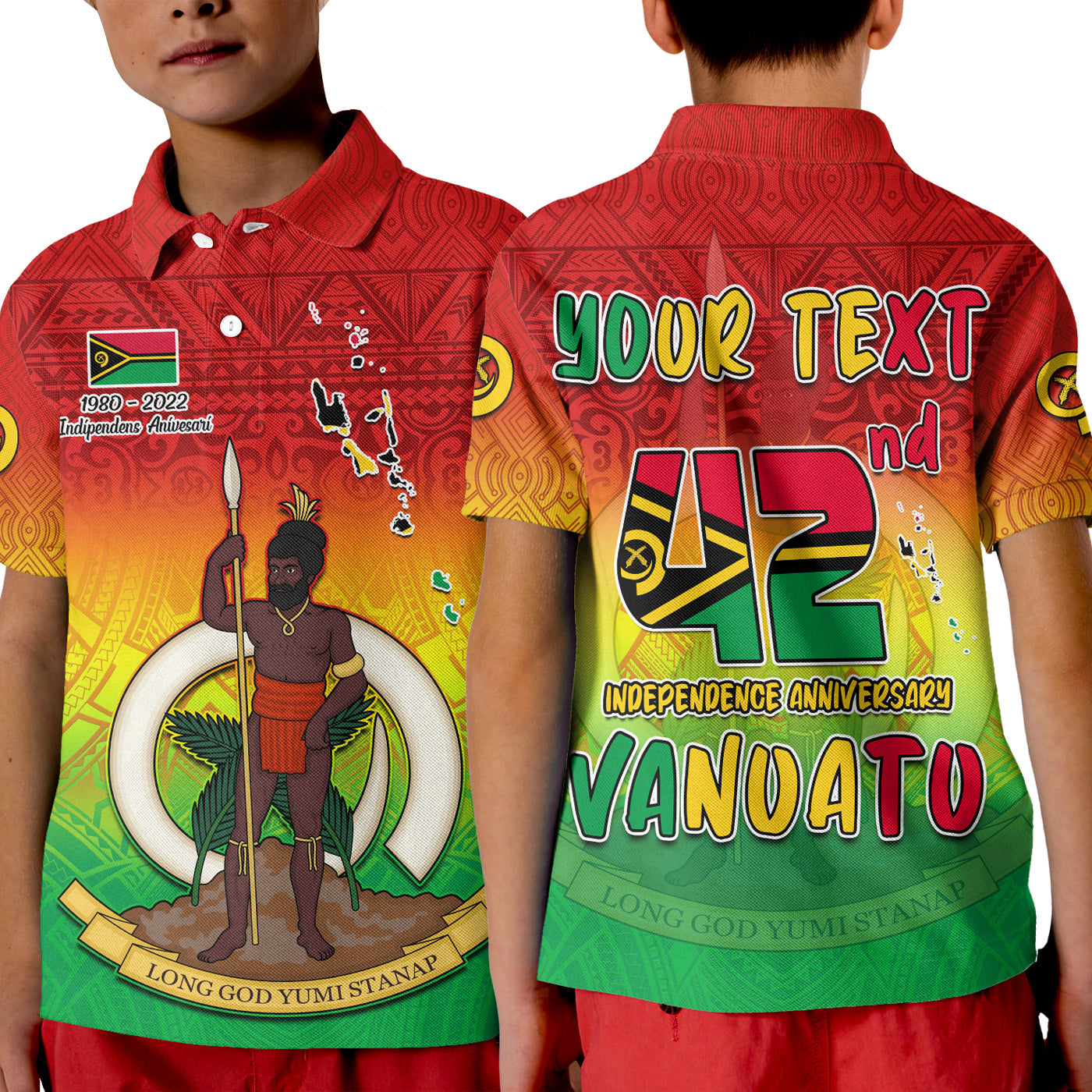 Custom Vanuatu Polo Shirt Independence Day KID 42nd Anniversary Yumi Yumi Yumi LT13 - Wonder Print Shop