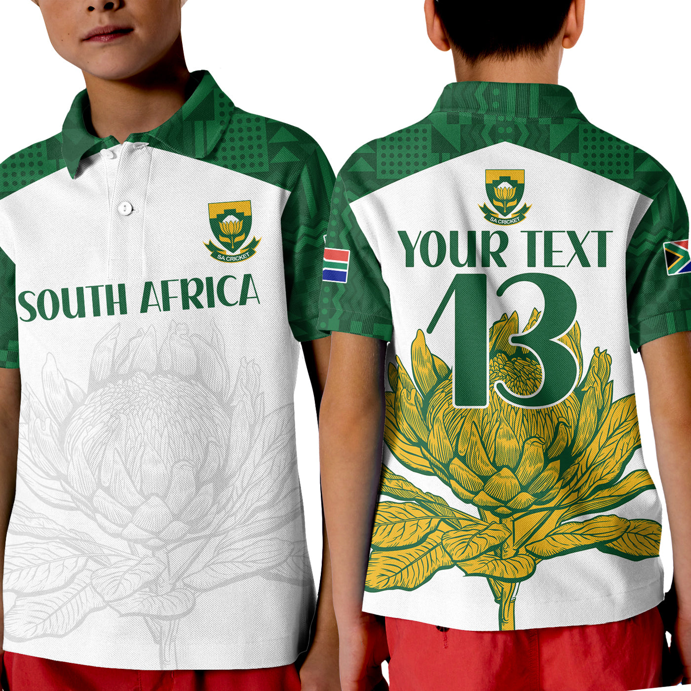 (Custom Text and Number) South Africa Cricket Polo Shirt KID Go Proteas Boxing Day Test LT13 - Wonder Print Shop