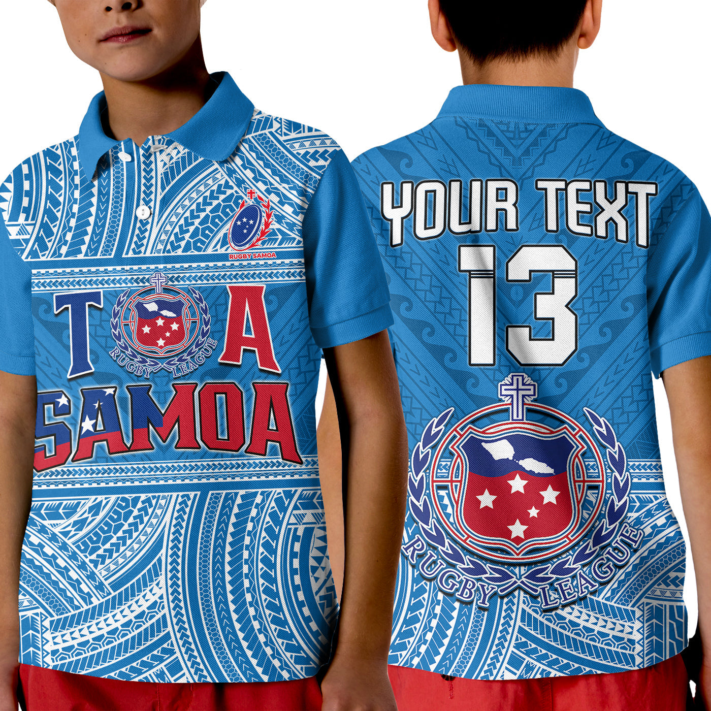 (Custom Text and Number) Toa Samoa Rugby Polo Shirt KID Samoan Pattern Be Unique LT13 - Wonder Print Shop