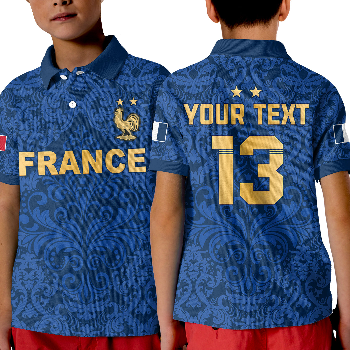 (Custom Text and Number) France Football Polo Shirt KID Elegant Lily World Cup Les Bleus Le Champion LT13 - Wonder Print Shop