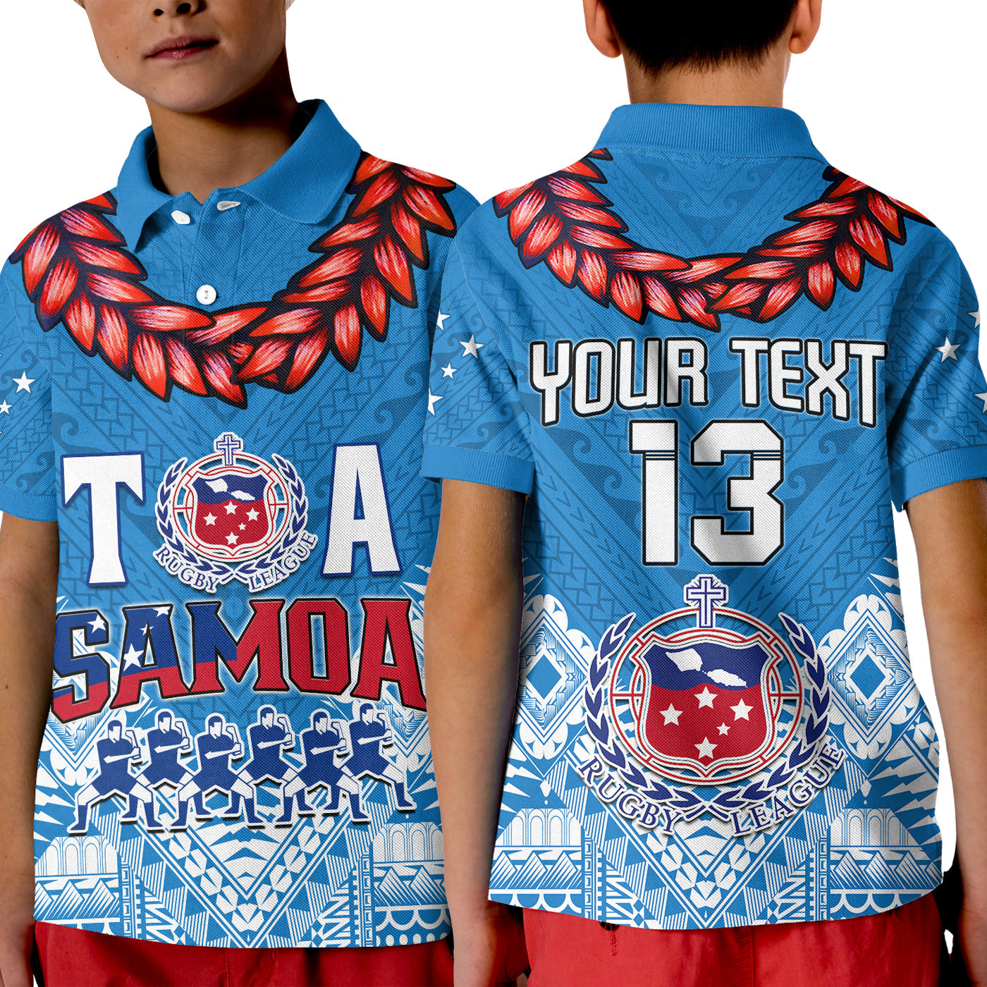 (Custom Text and Number) Toa Samoa Rugby Polo Shirt KID Manu Siva Tau Style Ulafala LT13 - Wonder Print Shop