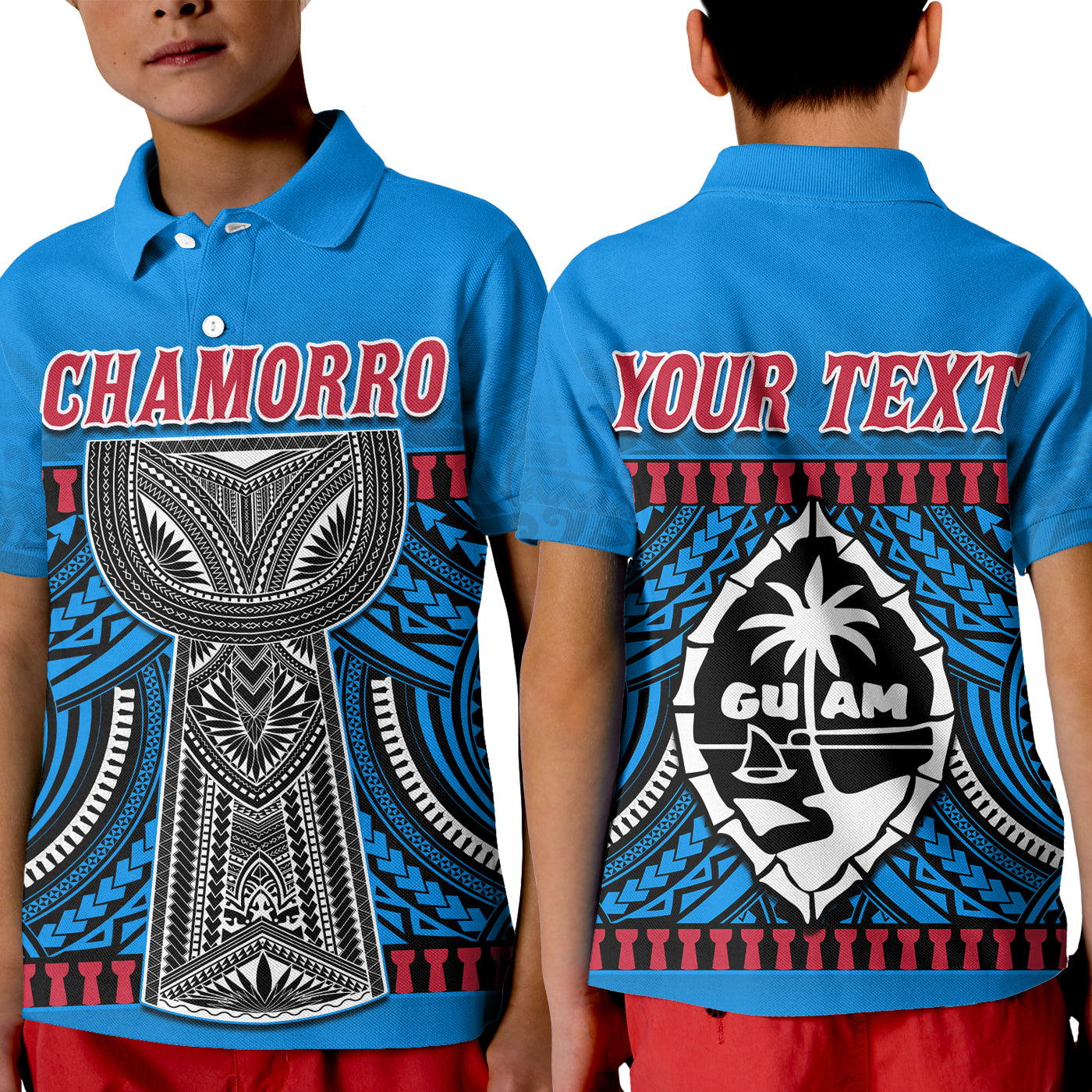 Custom Chamorro Guam Polo Shirt KID Latte Stone Blue Polynesian Haligi LT13 - Wonder Print Shop