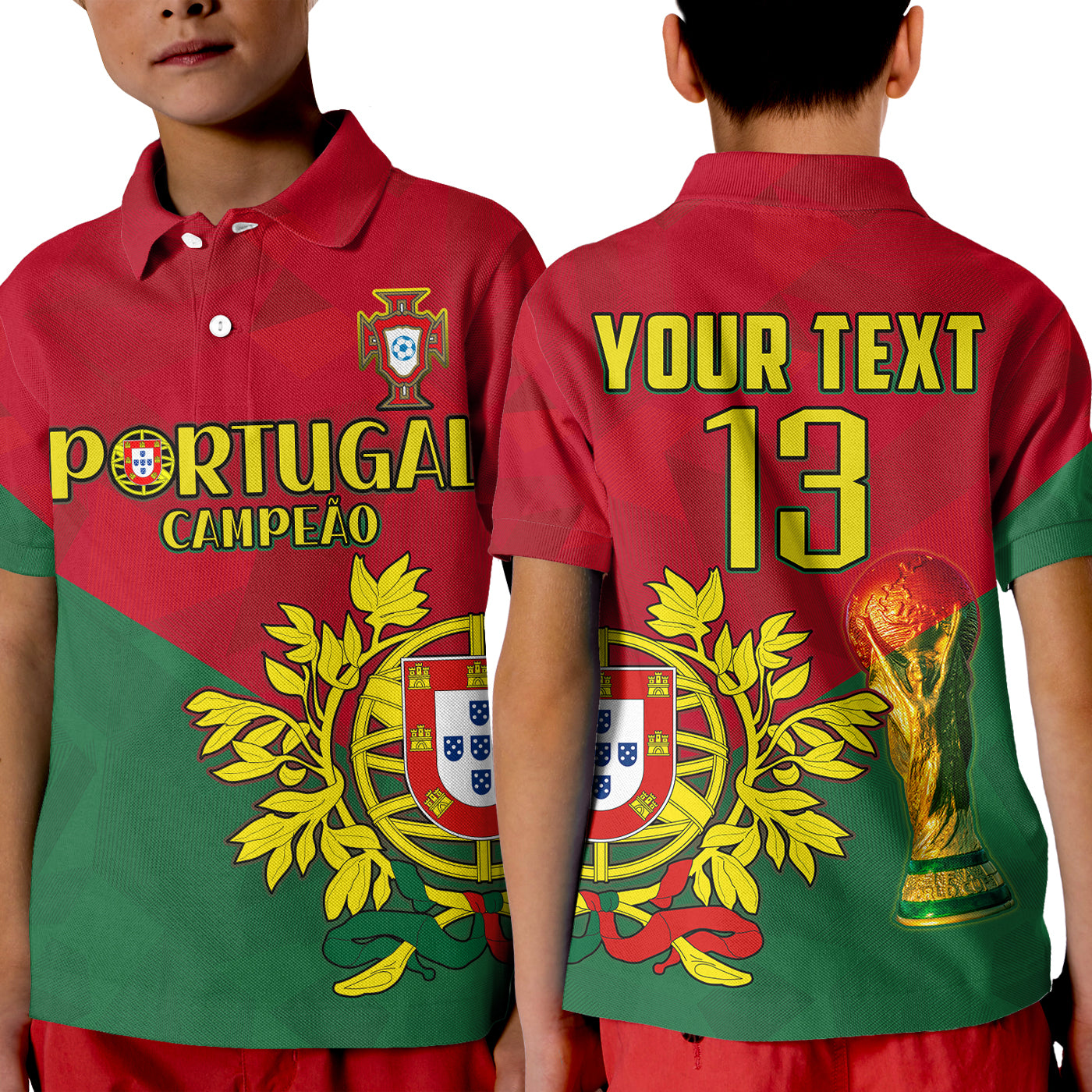 (Custom Text and Number) Portugal Football Polo Shirt KID Campeao Football 2022 Proud LT13 - Wonder Print Shop