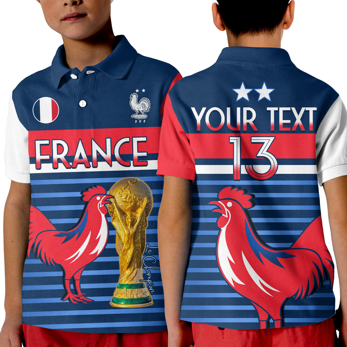 (Custom Text and Number) France Football The Blues Polo Shirt KID Les Bleus Le Champion 2022 World Cup LT13 - Wonder Print Shop