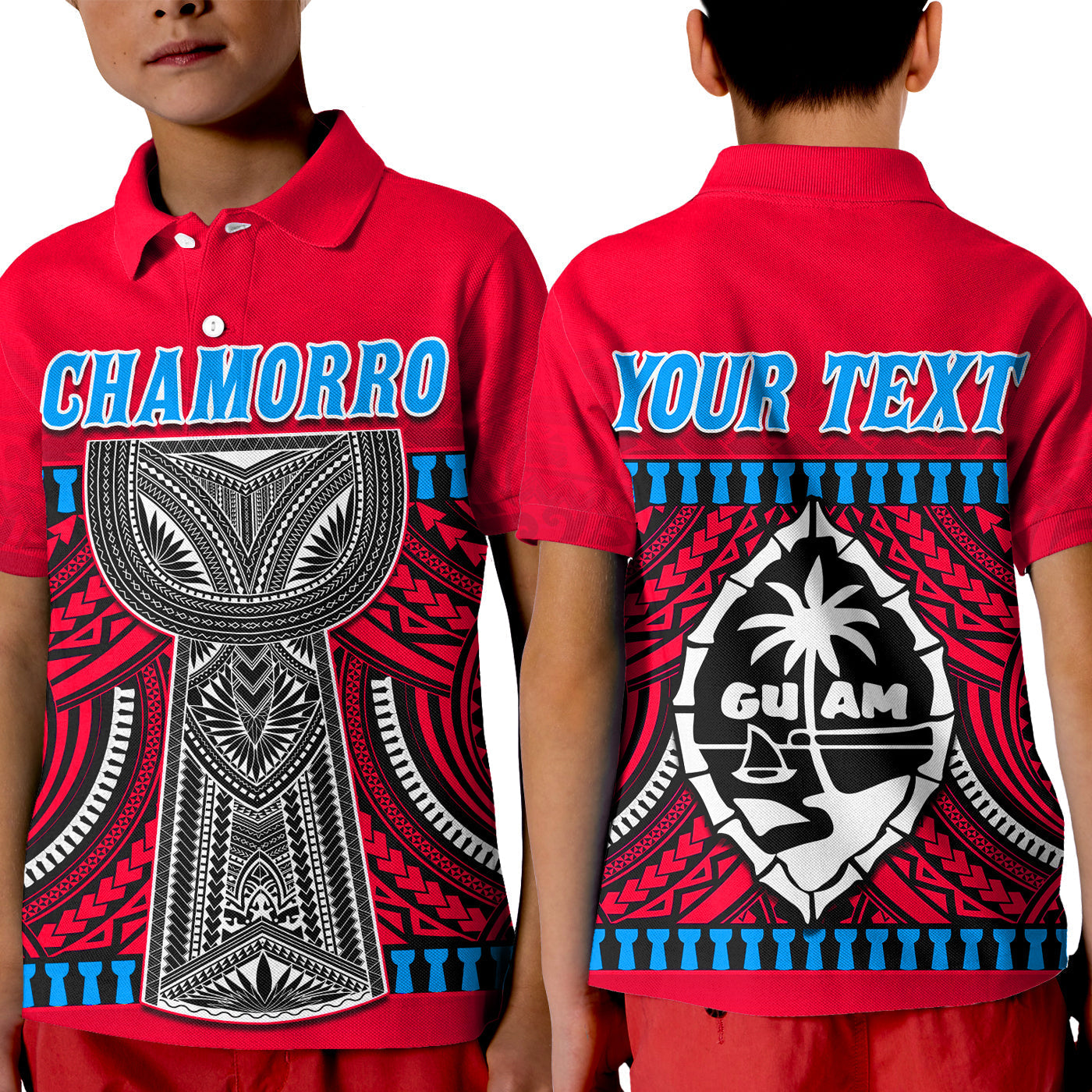 Custom Chamorro Guam Polo Shirt KID Latte Stone Red Polynesian Haligi LT13 - Wonder Print Shop