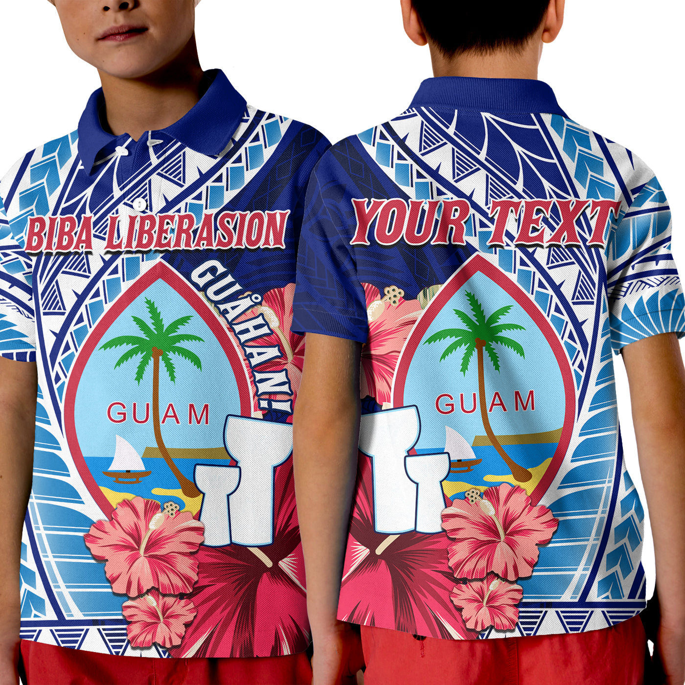 Custom Chamorro Guam Polo Shirt KID Happy Liberation Day Latte Stone LT13 - Wonder Print Shop