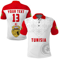 White Tunisia polo with red sleeves, custom text and number 13 on back