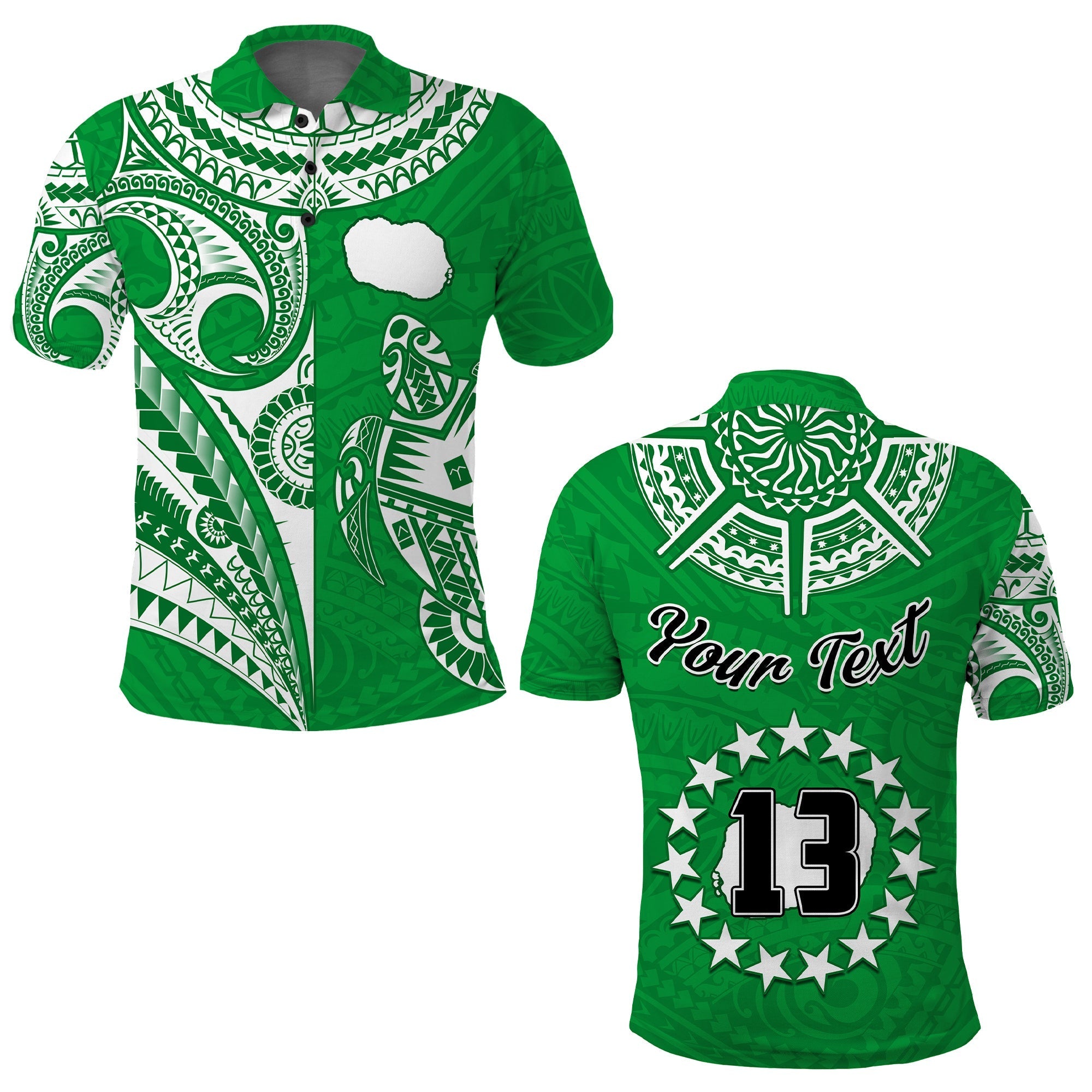 (Custom Text and Number) Rarotonga Cook Islands Polo Shirt Turtle and Map Style Green LT13 - Wonder Print Shop