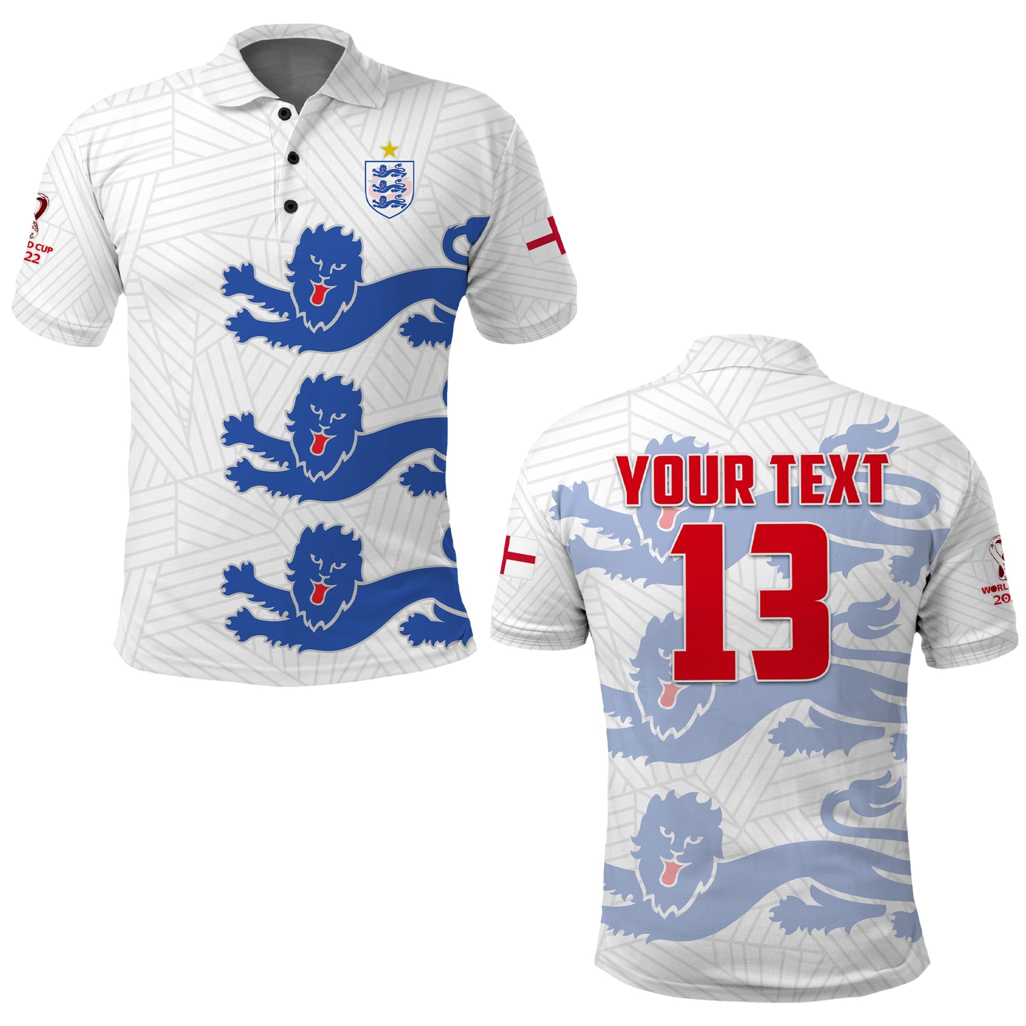 (Custom Text and Number) England Football Polo Shirt Come On Three Lions Soccer Champions World Cup Ver.02 LT13 - Wonder Print Shop