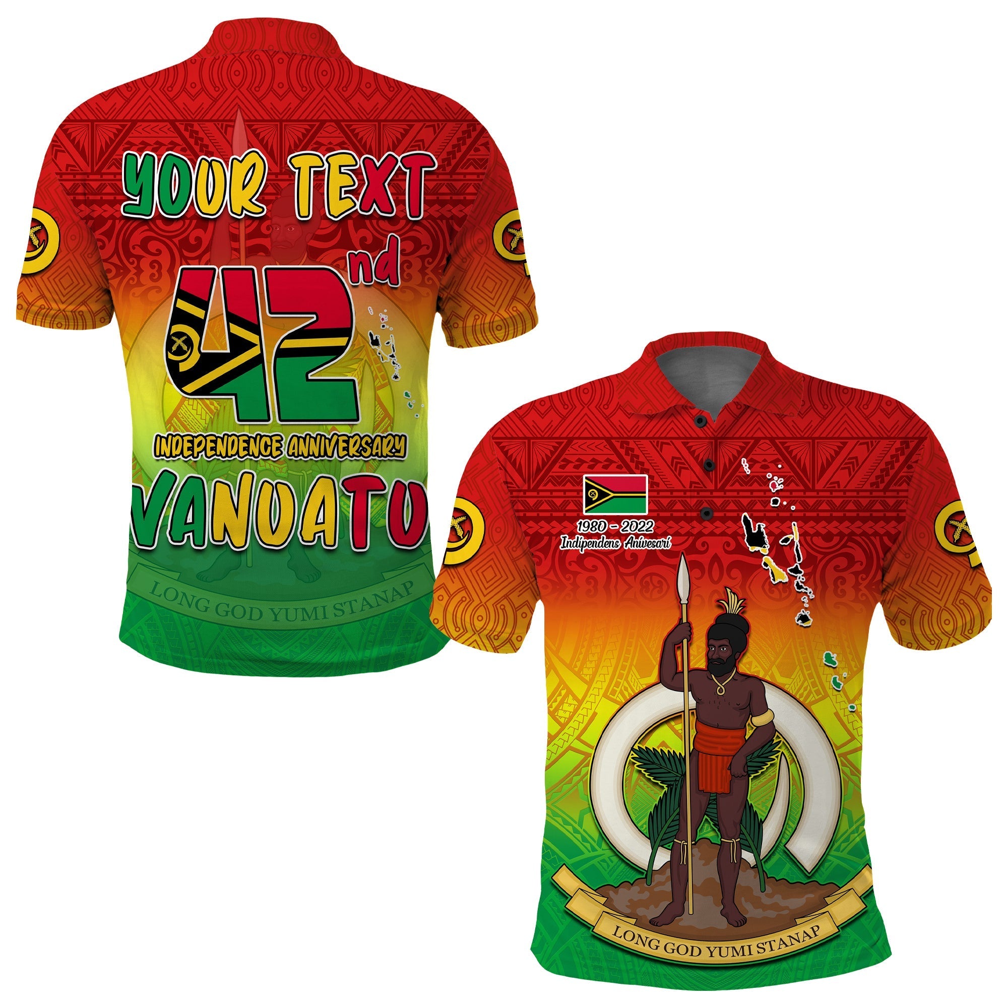 Custom Vanuatu Polo Shirt Independence Day 42nd Anniversary Yumi Yumi Yumi LT13 - Wonder Print Shop