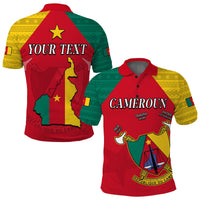 Adult red polo shirt back with «YOUR TEXT», Cameroon map and yellow star, button collar