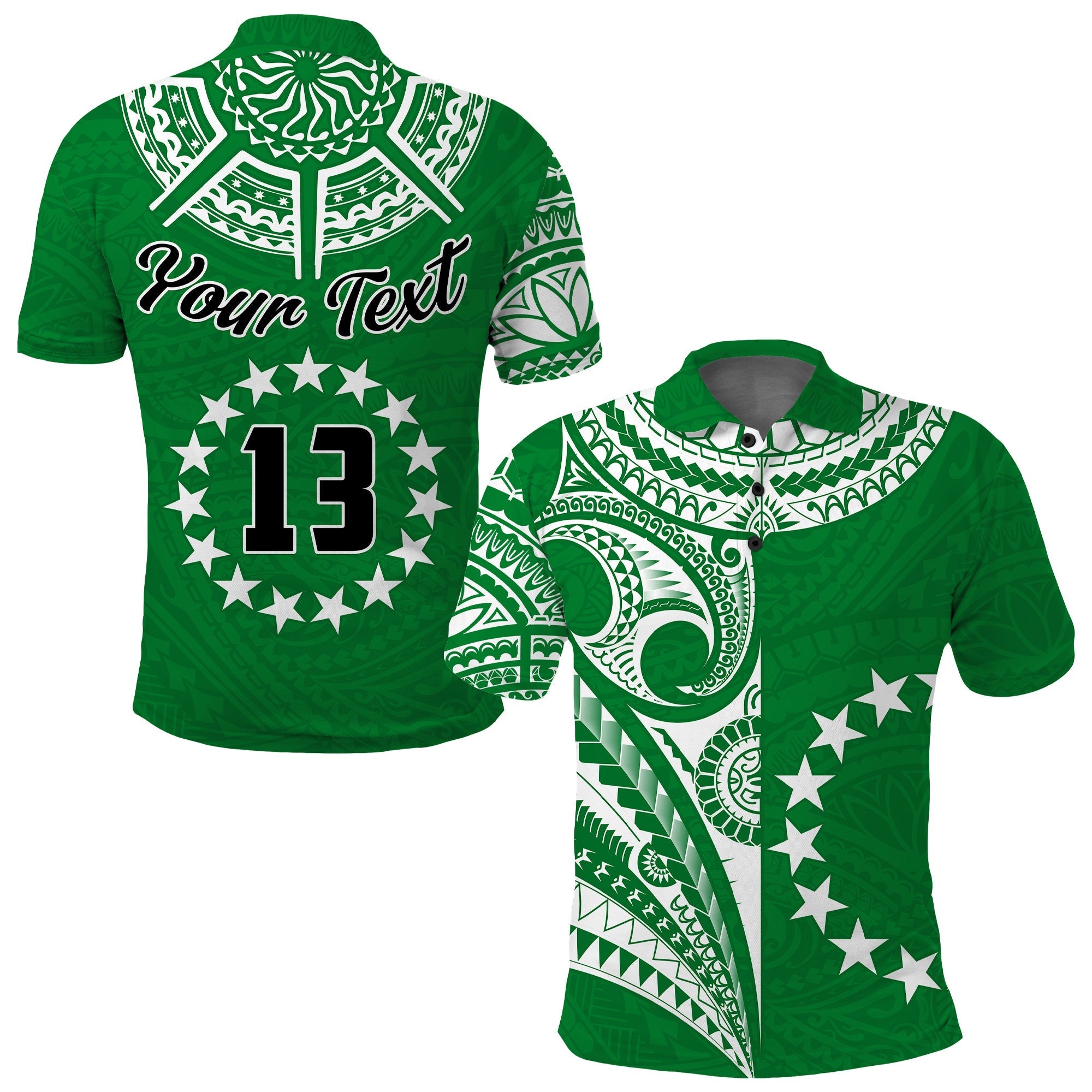 (Custom Text and Number) Cook Islands Tatau Polo Shirt Symbolize Passion Stars Version Green LT13 - Wonder Print Shop