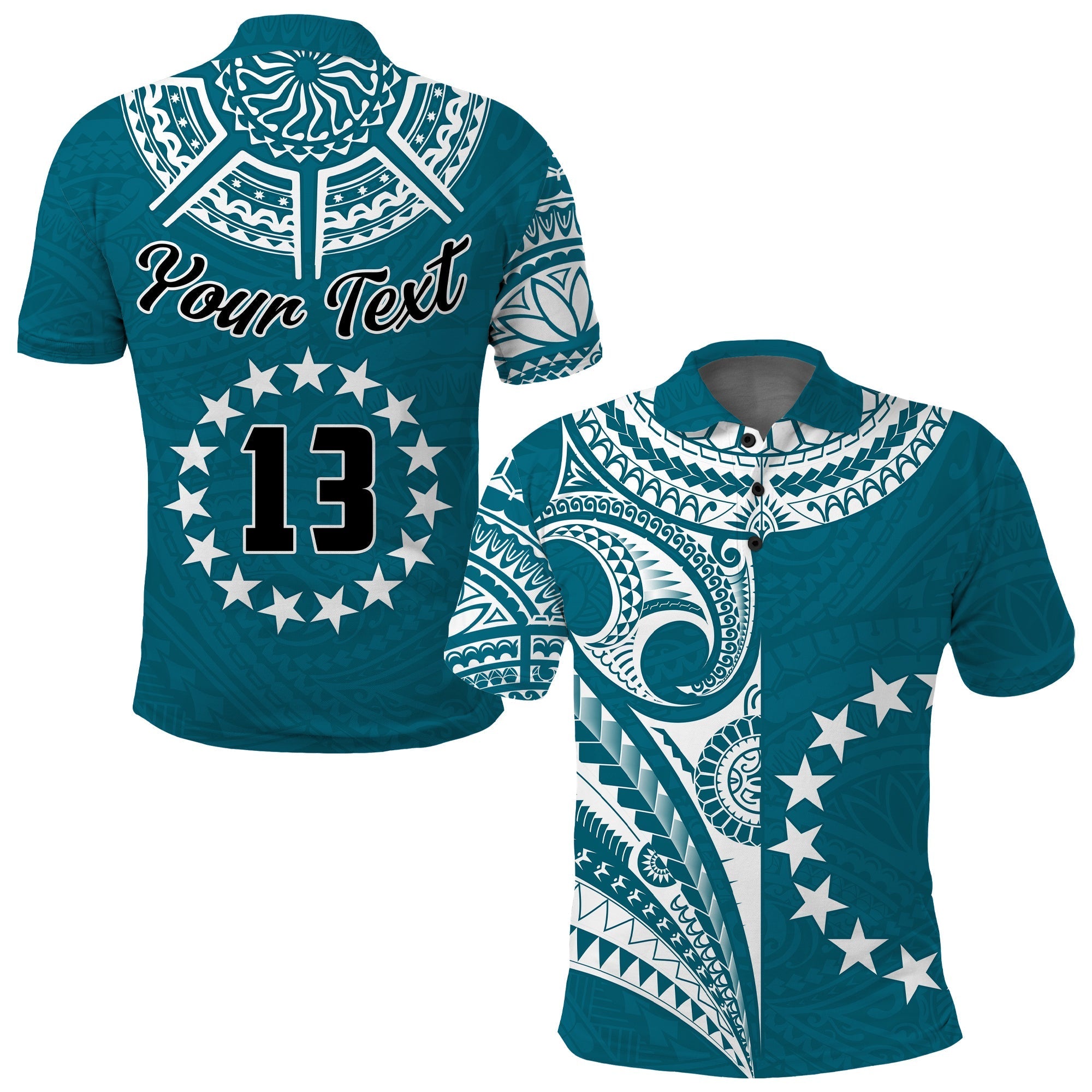 (Custom Text and Number) Cook Islands Tatau Polo Shirt Symbolize Passion Stars Version Blue LT13 - Wonder Print Shop