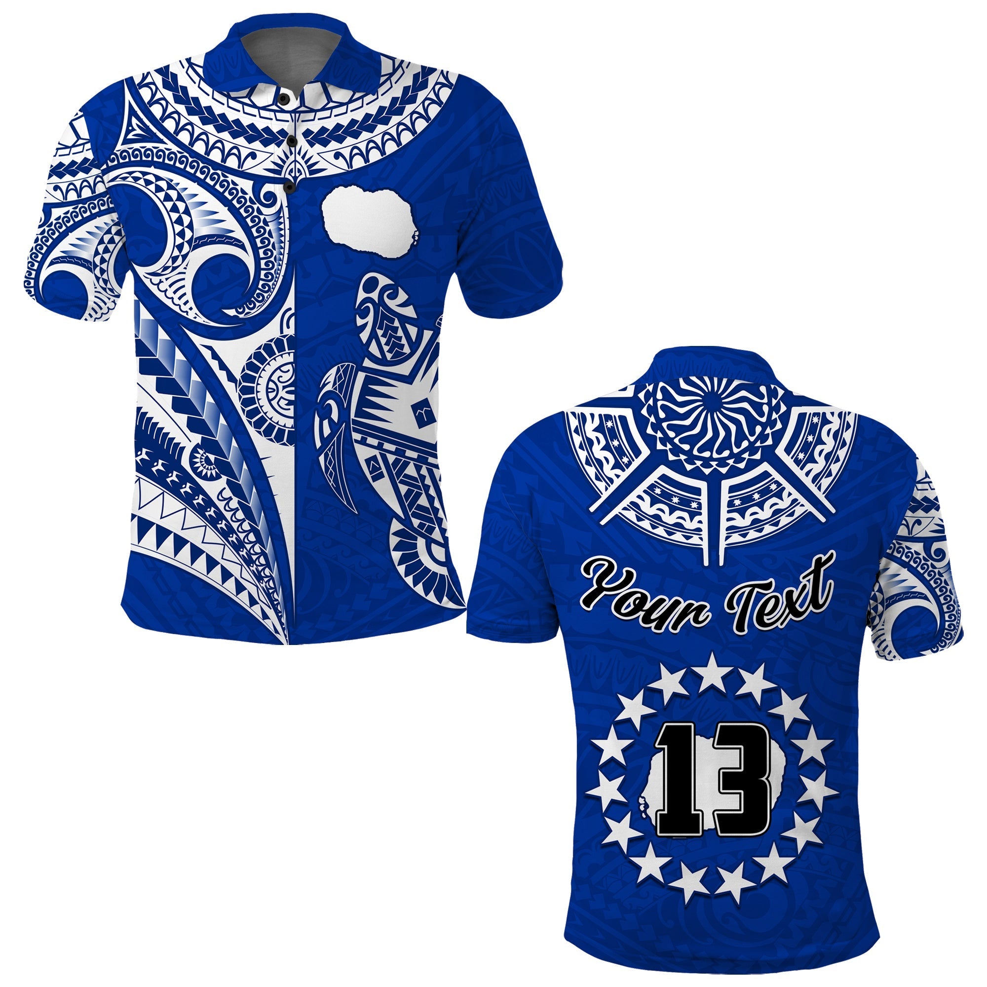 (Custom Text and Number) Rarotonga Cook Islands Polo Shirt Turtle and Map Style Blue LT13 - Wonder Print Shop