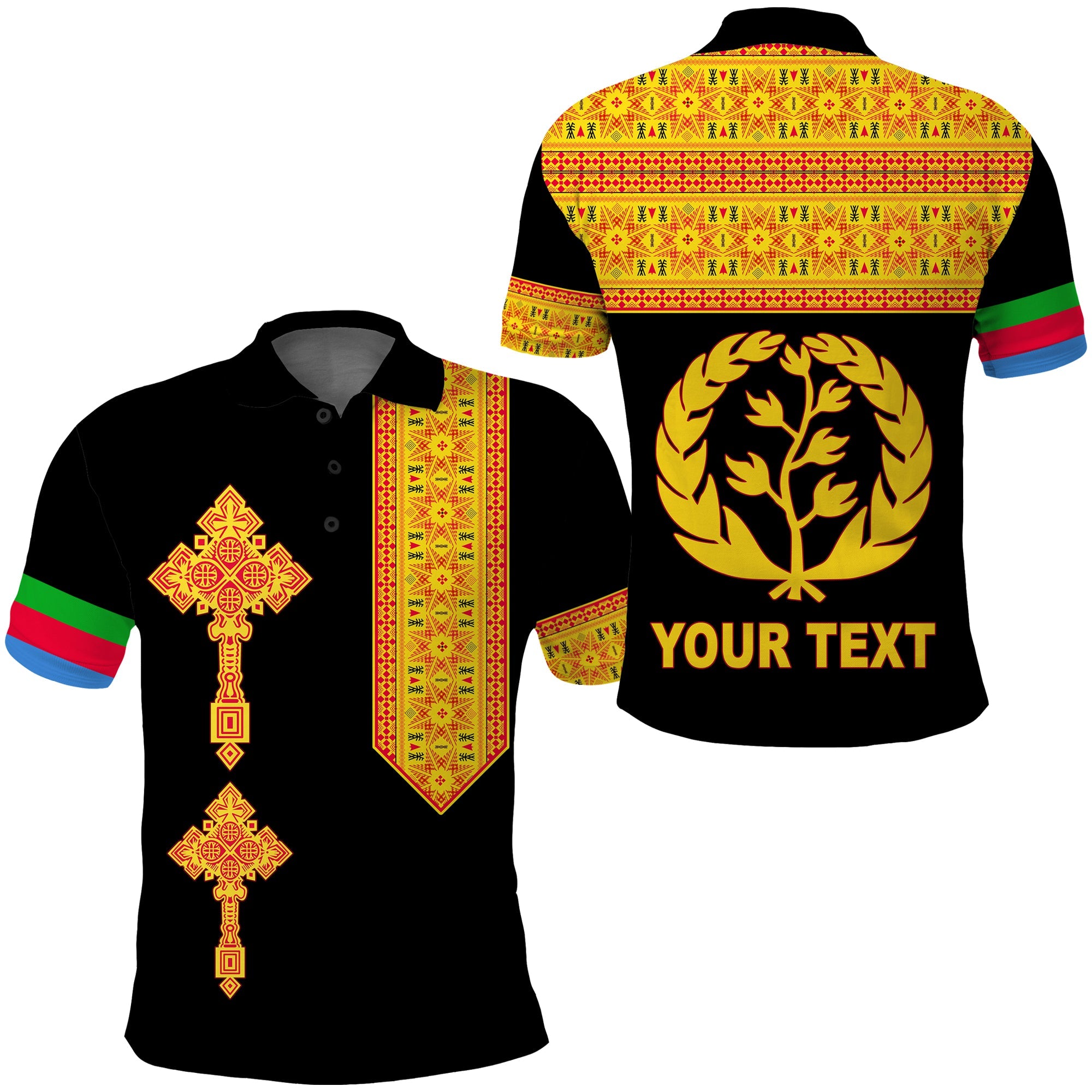 Custom Eritrea Tibeb Polo Shirt Eritrean Cross Mix Flag Version Black LT13 - Wonder Print Shop