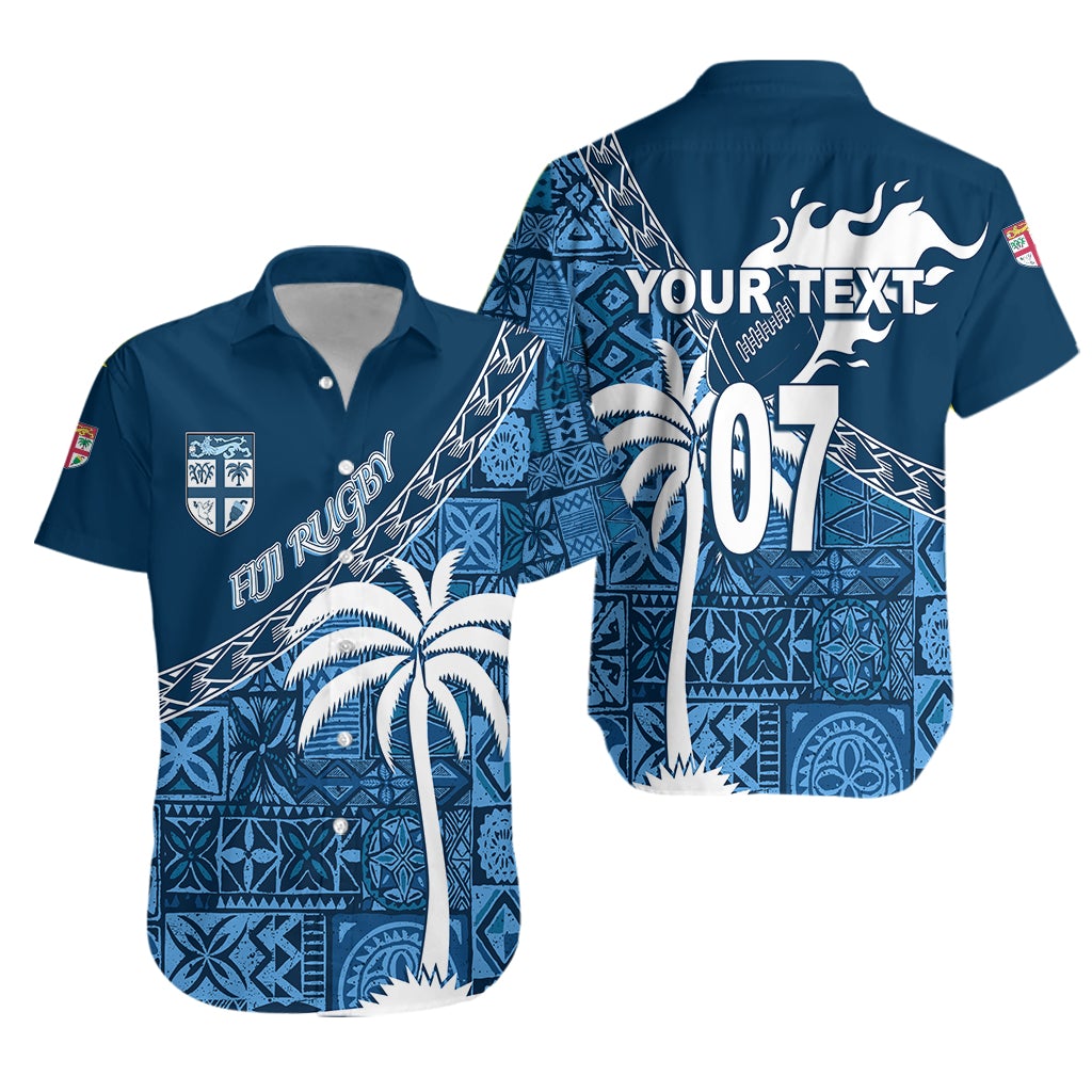 (Custom Personalize) Tapa Pattern with Palm Tree Fiji Rugby Hawaiian Shirt - Wonder Print Shop