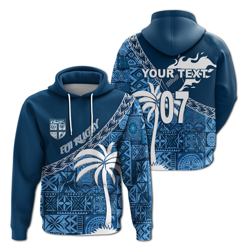 Custom Tapa Pattern with Palm Tree Fiji Rugby Hoodie - Wonder Print Shop