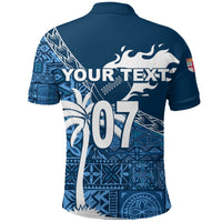 Navy rugby polo back with YOUR TEXT and 107 tapa palm print