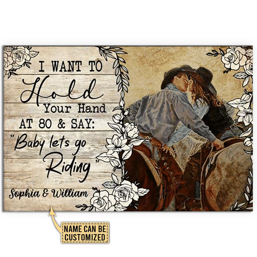 Horizontal cowboy ride theme poster with floral border and handwritten text, customizable name