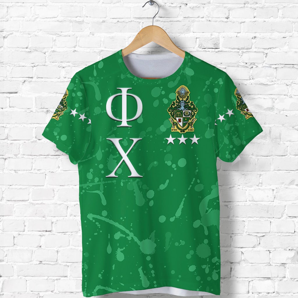 Green Phi Chi T-shirt with front crest and Phi/X emblem