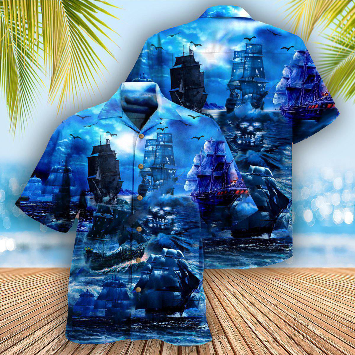 Pirate Ship Under The Romantic Moonlight Fantastic Hawaiian Shirt - Wonder Print Shop