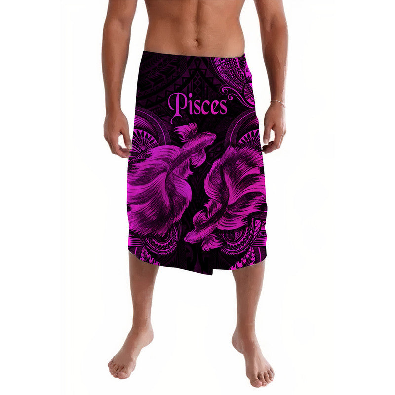 Pink and purple Pisces lavalava skirt with black tropical pattern